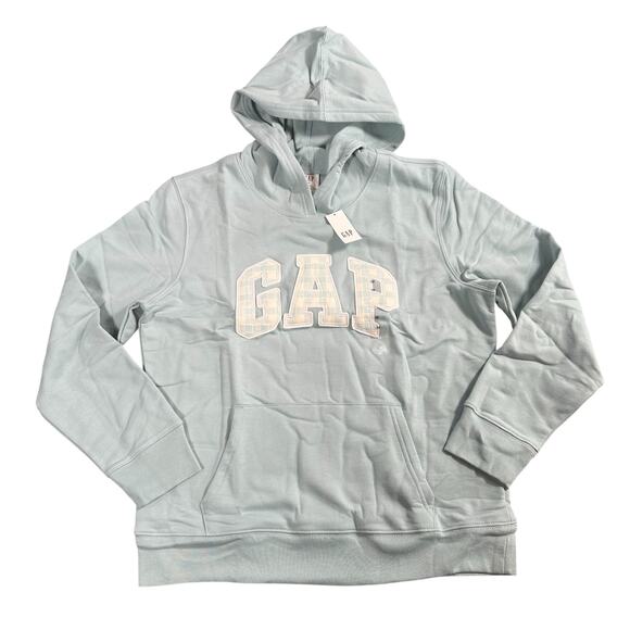 Gap Women's Classic Logo Hoodie Sweatshirt Blue Gingham Size M - Picture 1 of 5